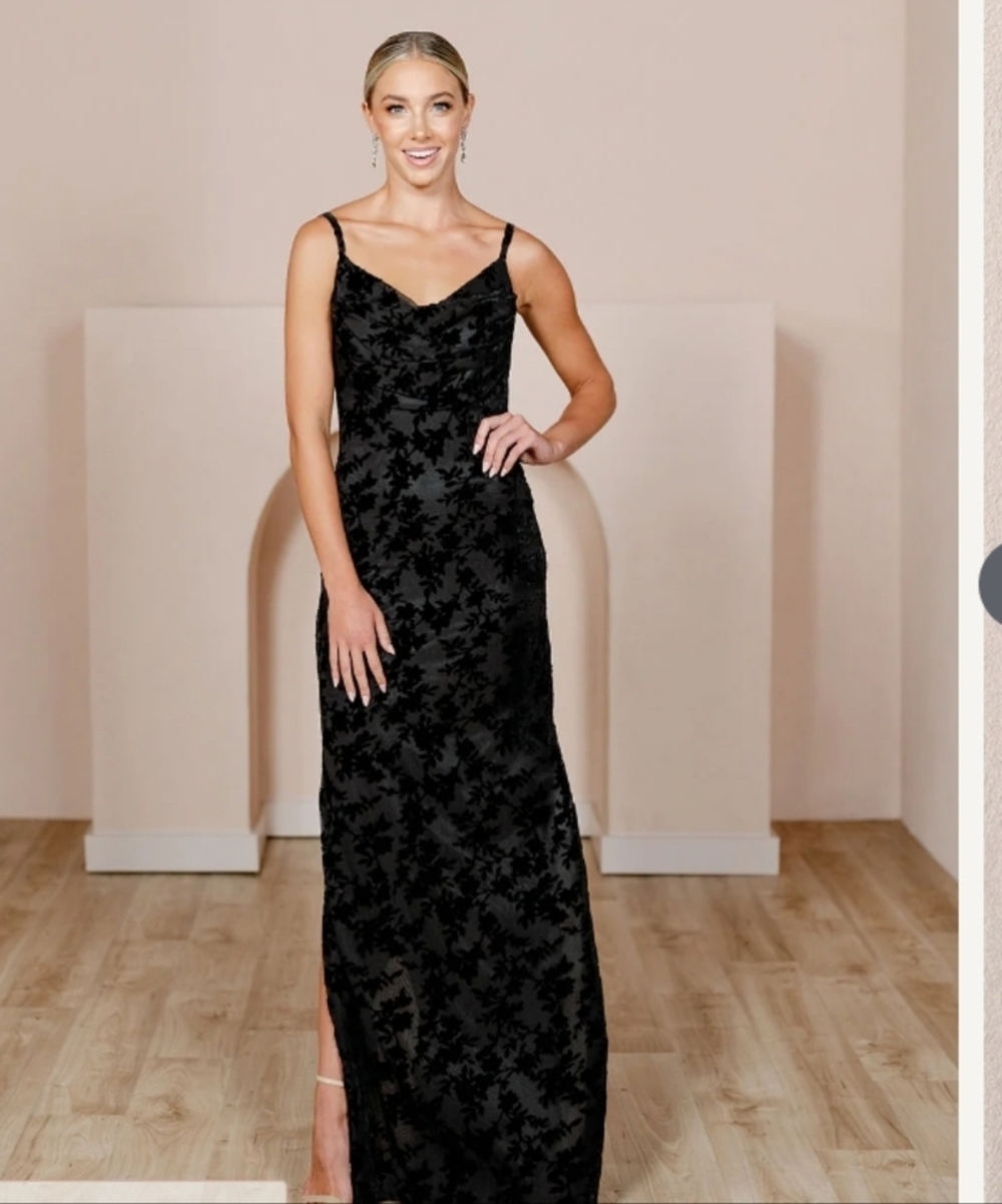 Revelry Black Velvet Floral Burnout Skye Cowl Neck Boho Whimsigoth Maxi Dress M